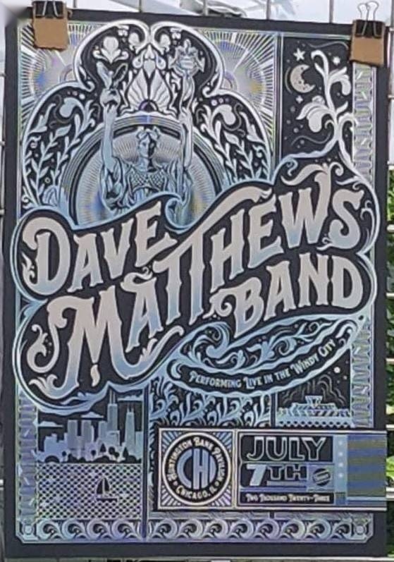 Delicious Design League — Dave Matthews Band, Huntington Bank Pavilion at Northerly Island, Chicago, IL · Jul 7, 2023 Show Foil Poster