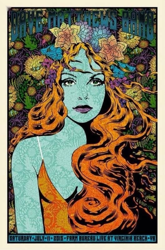 Chuck Sperry — Dave Matthews Band, Veterans United Home Loans Amphitheater at Virginia Beach, Virginia Beach, VA · Jul 11, 2015 Variant Poster
