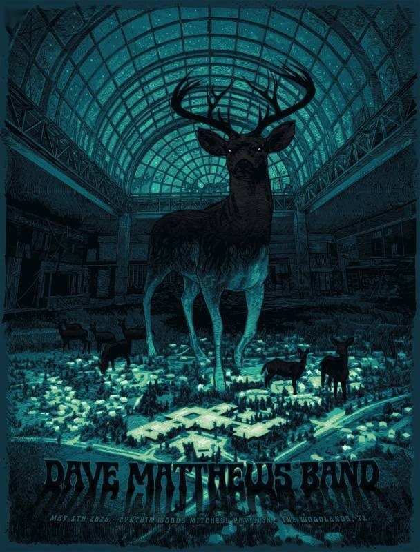 Daniel Danger — Dave Matthews Band, Cynthia Woods Mitchell Pavilion, Woodlands, TX · May 8, 2026 Artist Foil Poster