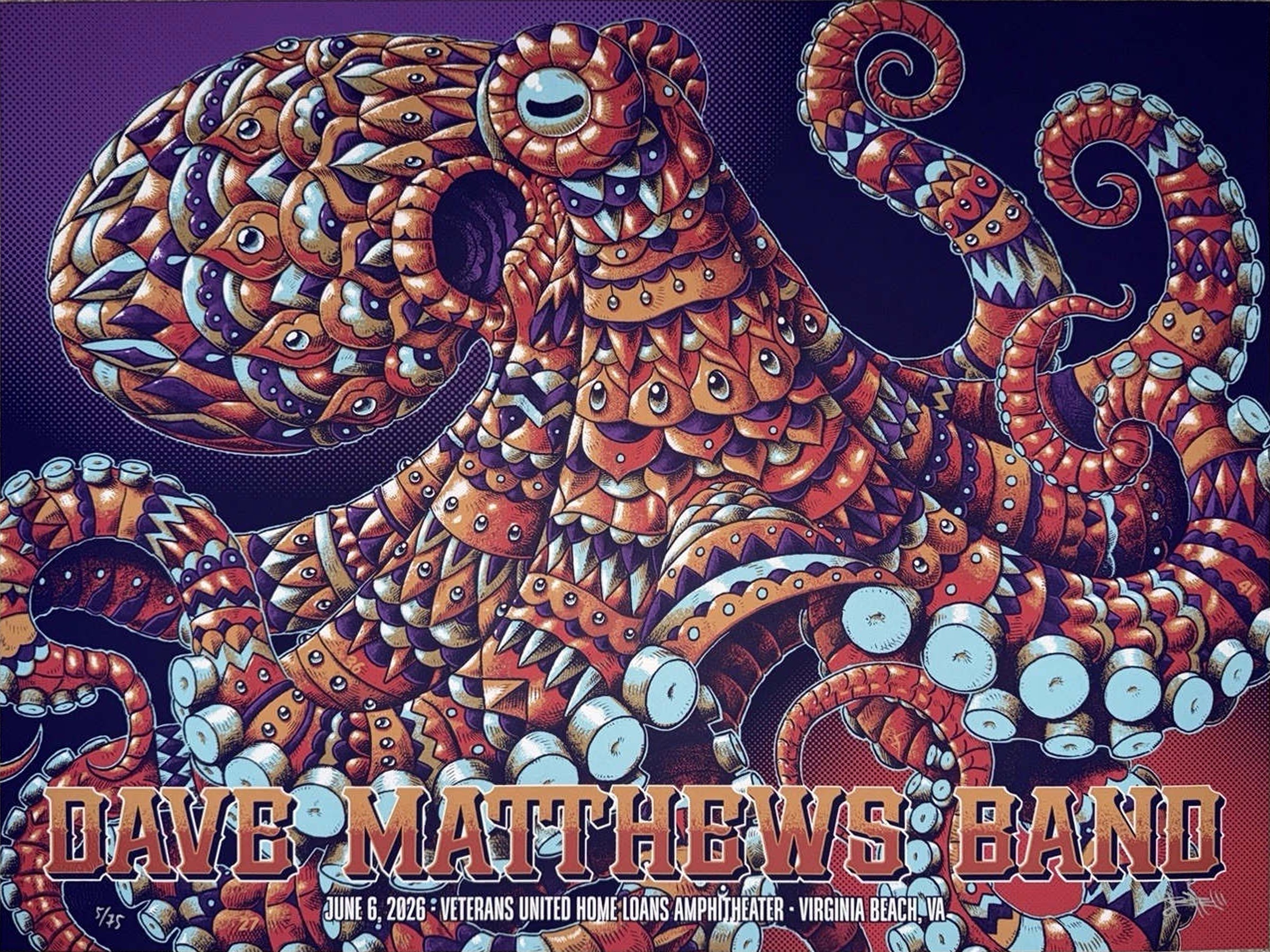 Ben Kwok (BIOWORKZ) — Dave Matthews Band, Veterans United Home Loans Amphitheater at Virginia Beach, Virginia Beach, VA · Jun 6, 2026 Artist Poster