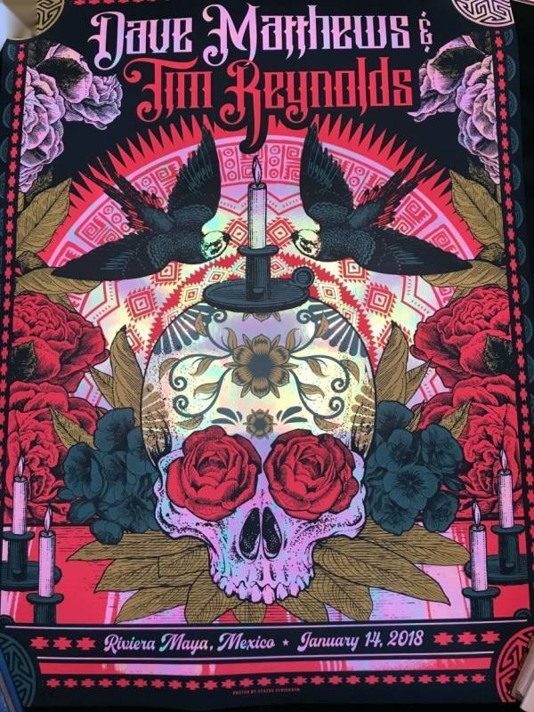 Justin Helton (Status Serigraph) — Dave Matthews Band, Playa Azul, Riviera Maya, MEX · Jan 14, 2018 Foil Poster