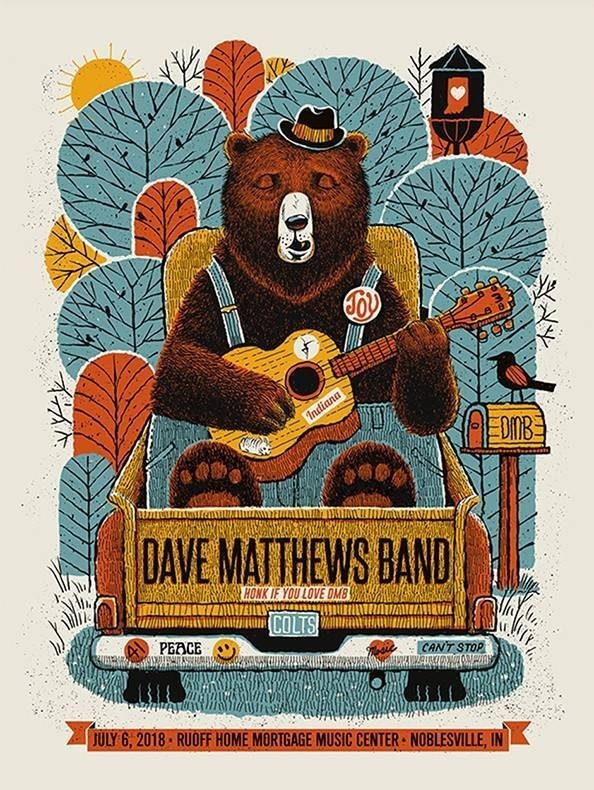 Methane Studios — Dave Matthews Band, Ruoff Music Center, Noblesville, IN · Jul 6, 2018 Artist Poster