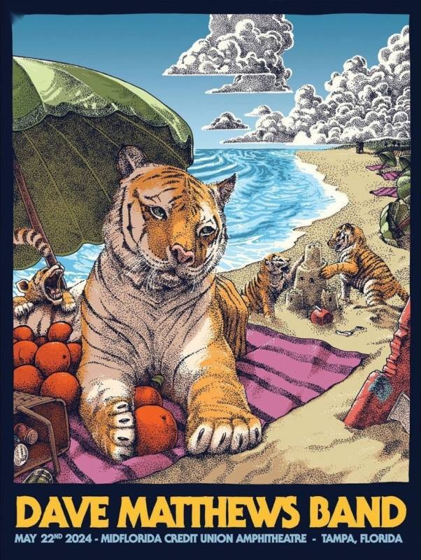 Dave Kloc — Dave Matthews Band, MIDFLORIDA Credit Union Amphitheatre at the Florida State Fairgrounds, Tampa, FL · May 22, 2024 Artist Foil Poster