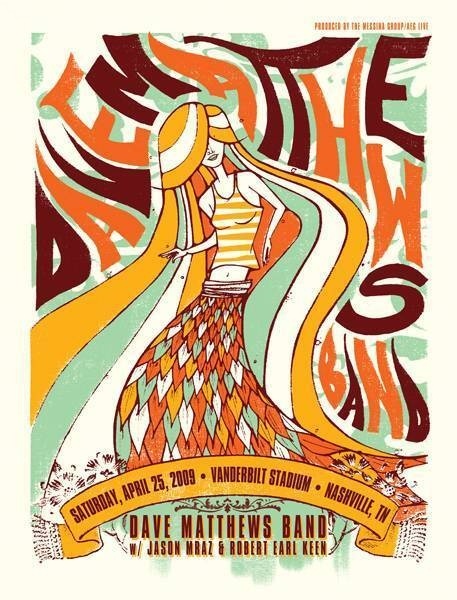 Drew Findley (Subject Matter Studio) — Dave Matthews Band, Vanderbilt Stadium (Vanderbilt University), Nashville, TN · Apr 25, 2009 Artist Proof Poster