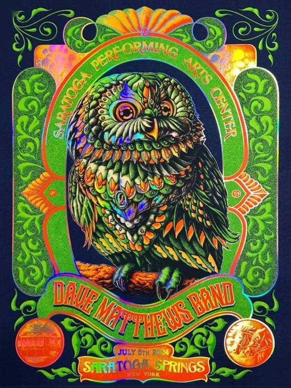 Ben Kwok (BIOWORKZ) — Dave Matthews Band, Saratoga Performing Arts Center, Saratoga Springs, NY · Jul 5, 2024 Artist Foil Poster