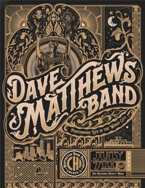 Delicious Design League — Dave Matthews Band, Huntington Bank Pavilion at Northerly Island, Chicago, IL · Jul 7, 2023 Artist Foil Poster