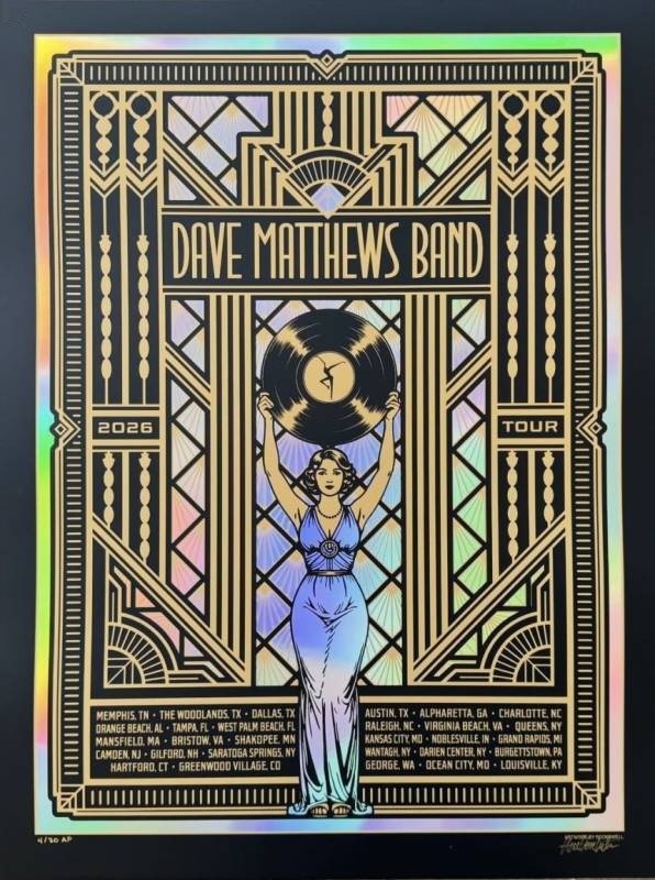 Aaron von Freter (Rockswell) — Dave Matthews Band, 2026 Tour Poster, Unknown · Jan 1, 2026 Artist Foil Poster