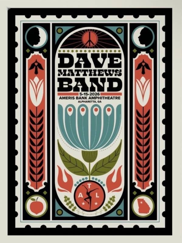 Methane Studios — Dave Matthews Band, Ameris Bank Amphitheatre, Alpharetta, GA · May 15, 2026 Show Foil Poster