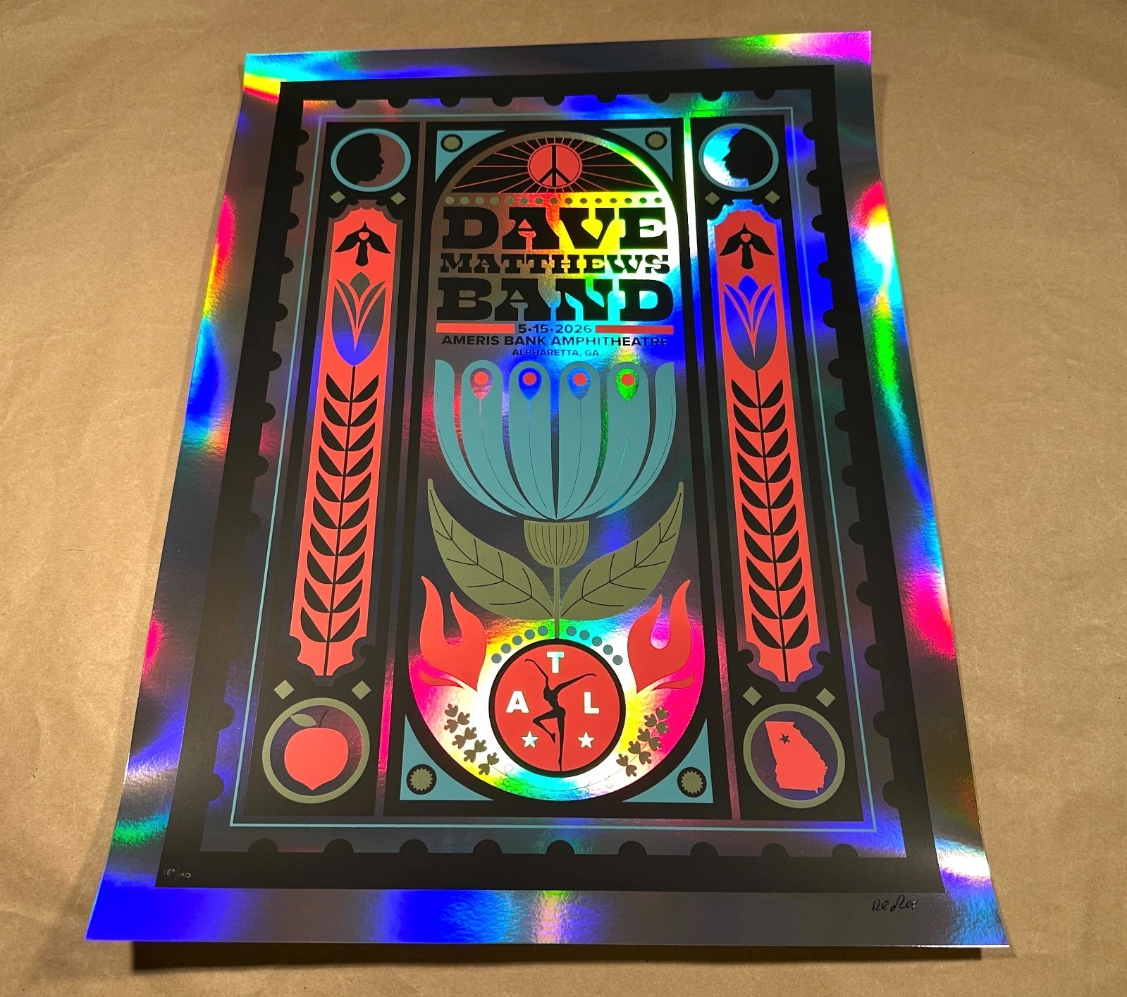 Methane Studios — Dave Matthews Band, Ameris Bank Amphitheatre, Alpharetta, GA · May 15, 2026 Show Foil Poster