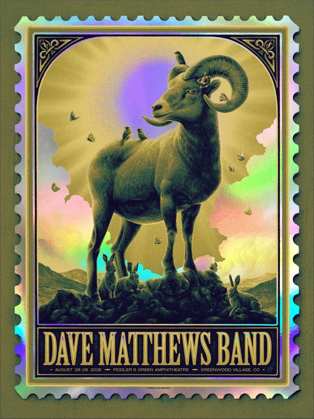 Max Mahn (Twin Home Prints) — Dave Matthews Band, Fiddler's Green Amphitheatre, Greenwood Village, CO · Aug 28–29, 2026 Artist Foil Poster