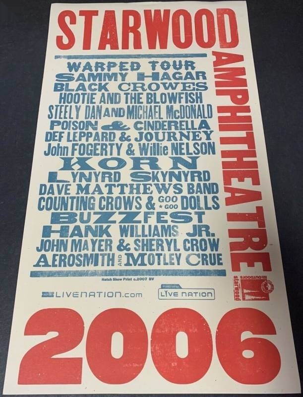 Hatch Show Print — Dave Matthews Band, Starwood Amphitheatre, Antioch, TN · Aug 16, 2006 Show Poster