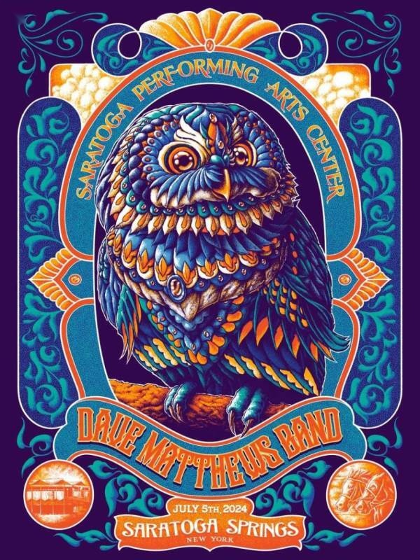 Ben Kwok (BIOWORKZ) — Dave Matthews Band, Saratoga Performing Arts Center, Saratoga Springs, NY · Jul 5, 2024 Show Foil Poster