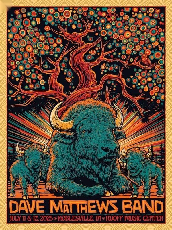 Todd Slater — Dave Matthews Band, Ruoff Music Center, Noblesville, IN · Jul 11–12, 2025 Artist Poster