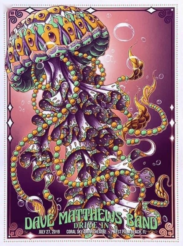 Ben Kwok (BIOWORKZ) — Dave Matthews Band, iTHINK Financial Amphitheatre, West Palm Beach, FL · Jul 27, 2019 Artist Poster