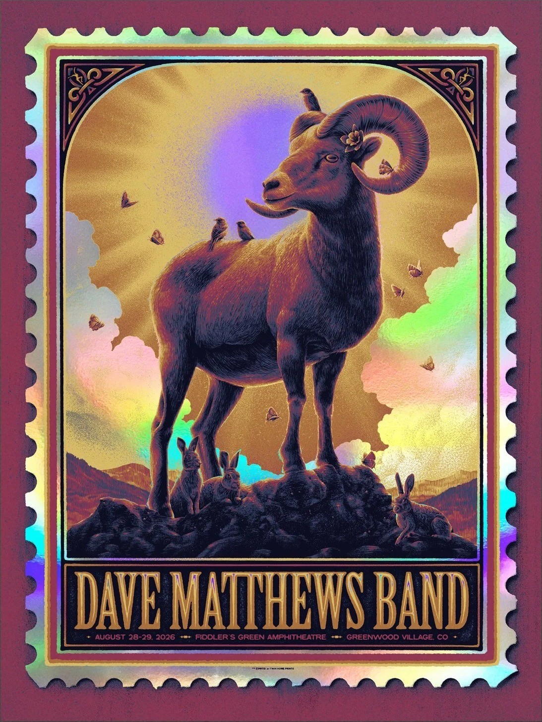 Max Mahn (Twin Home Prints) — Dave Matthews Band, Fiddler's Green Amphitheatre, Greenwood Village, CO · Aug 28–29, 2026 Artist Foil Poster