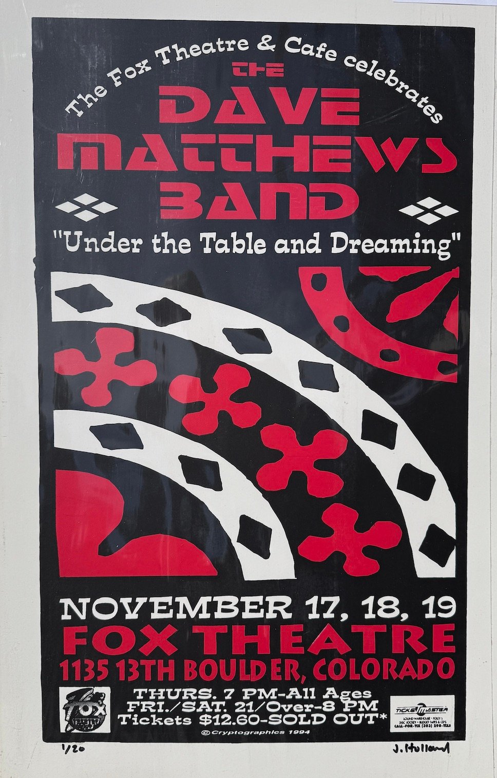Jefferson Holland — Dave Matthews Band, Fox Theater, Boulder, Colorado · Nov 17, 1994 Show Poster