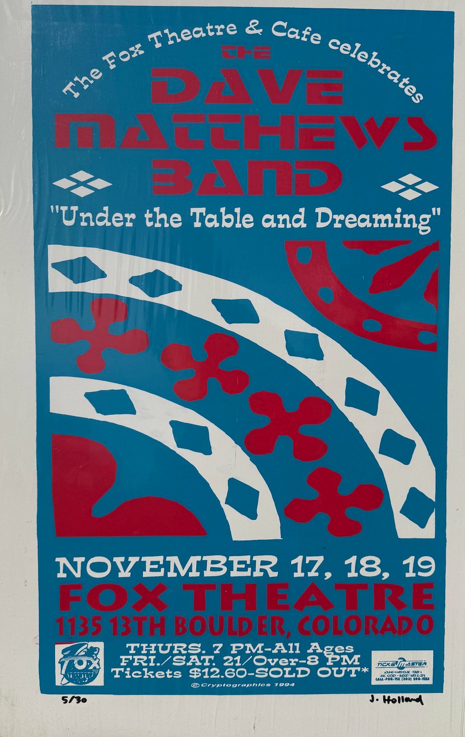 Jefferson Holland — Dave Matthews Band, Fox Theater, Boulder, Colorado · Nov 17, 1994 Variant Poster