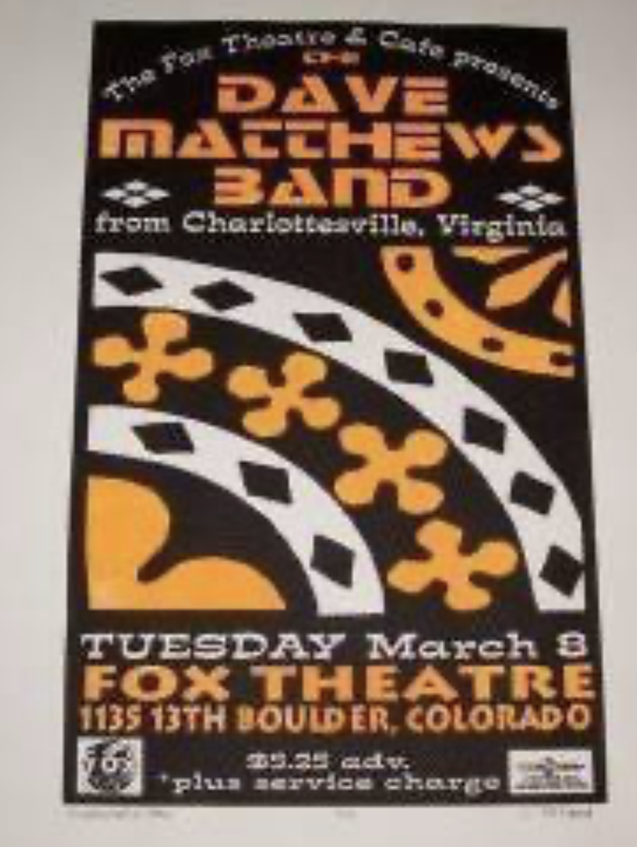 Dave Matthews Band Poster, Fox Theatre, Boulder, Colorado · Mar 8, 1994 Show Poster